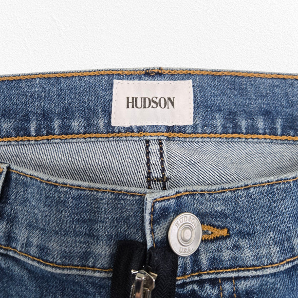 Hudson Crop Riley Relaxed Straight Jeans Exposed Zip Front Blue Denim Size 29 - Picture 5 of 12
